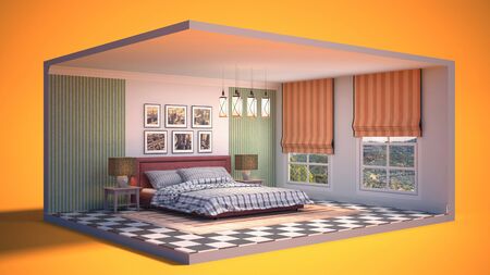 Interior of the bedroom in a box. 3D illustrationの写真素材