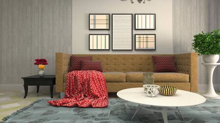 Interior of the living room. 3D illustration.