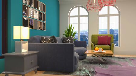 Interior of the living room. 3D illustration.