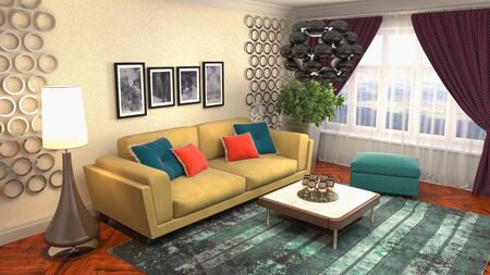 Interior of the living room. 3D illustration.
