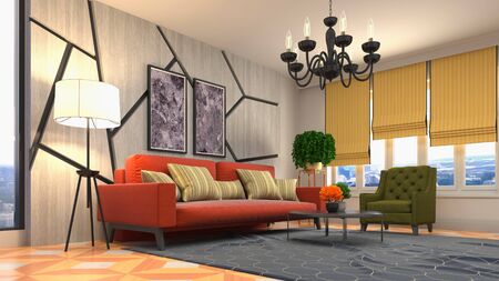 Interior of the living room. 3D illustration.