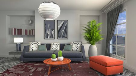 Interior of the living room. 3D illustration.