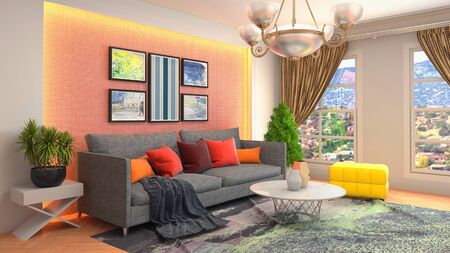 Interior of the living room. 3D illustration.