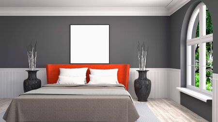 mock up poster frame in interior background. 3D Illustration.