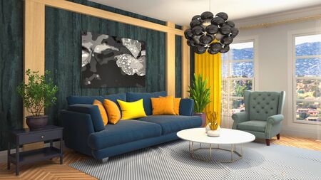 Interior of the living room. 3D illustration.