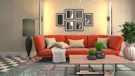 Interior of the living room. 3D illustration.