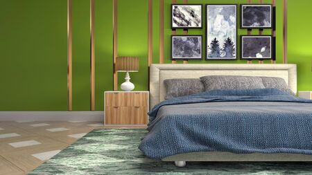 Bedroom interior. Bed. 3d illustration.の写真素材