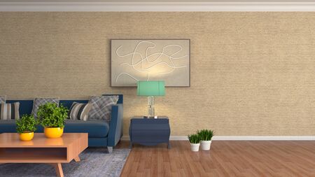 Interior of the living room. 3D illustration.