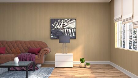 Interior of the living room. 3D illustration.