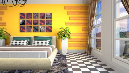 Bedroom interior. Bed. 3d illustration.の写真素材