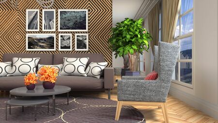 Interior of the living room. 3D illustration.