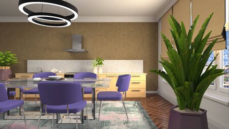 Interior dining area. 3d illustration.