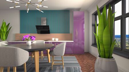 Interior dining area. 3d illustration.
