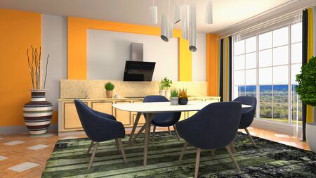 Interior dining area. 3d illustration.