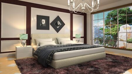 Bedroom interior. Bed. 3d illustration.