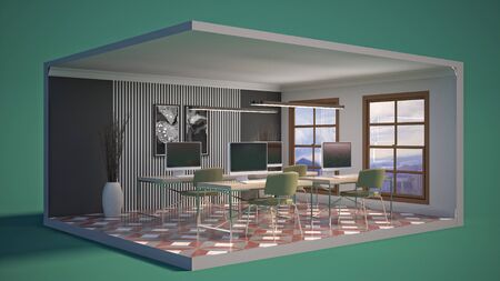 Office interior in a box. 3D illustration.の写真素材
