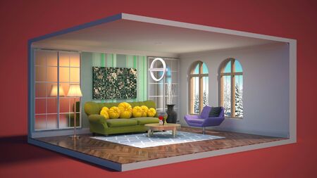 Interior of the living room in a box. 3D illustrationの写真素材