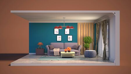 Interior of the living room in a box. 3D illustrationの写真素材