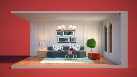Interior of the living room in a box. 3D illustrationの写真素材