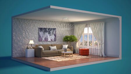 Interior of the living room in a box. 3D illustrationの写真素材