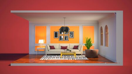 Interior of the living room in a box. 3D illustrationの写真素材