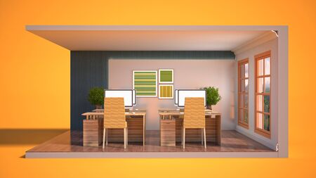 Office interior in a box. 3D illustration.の写真素材