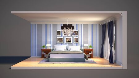 Interior of the bedroom in a box. 3D illustrationの写真素材