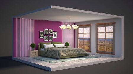 Interior of the bedroom in a box. 3D illustrationの写真素材