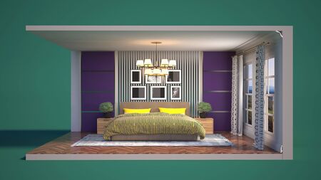 Interior of the bedroom in a box. 3D illustrationの写真素材