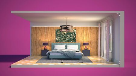 Interior of the bedroom in a box. 3D illustrationの写真素材