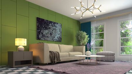 Interior of the living room. 3D illustration.