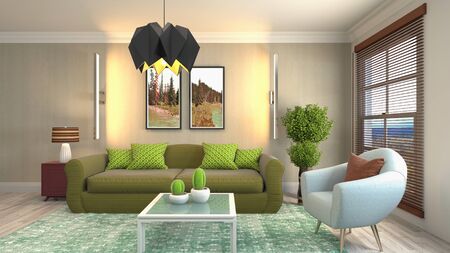 Interior of the living room. 3D illustration.