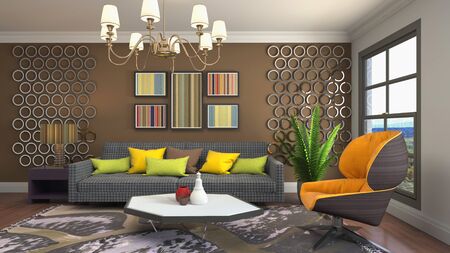 Interior of the living room. 3D illustration.