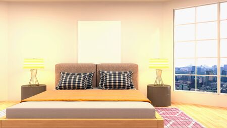 mock up poster frame in interior background. 3D Illustration.の写真素材