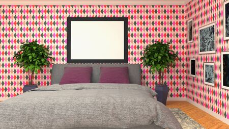 mock up poster frame in interior background. 3D Illustration.