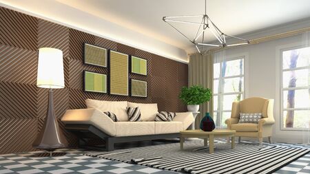 Interior of the living room. 3D illustration.