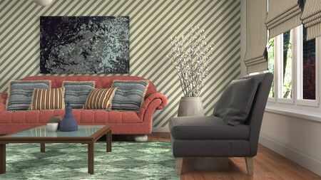 Interior of the living room. 3D illustration.