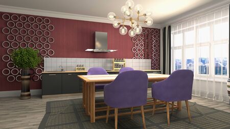 Interior dining area. 3d illustration.