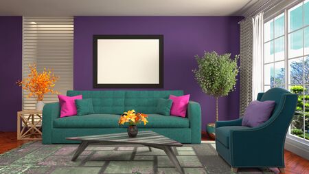 mock up poster frame in interior background. 3D Illustration