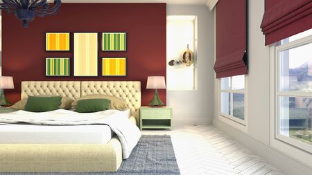 Bedroom interior. Bed. 3d illustration.