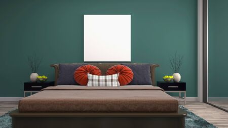 mock up poster frame in interior background. 3D Illustration.の写真素材