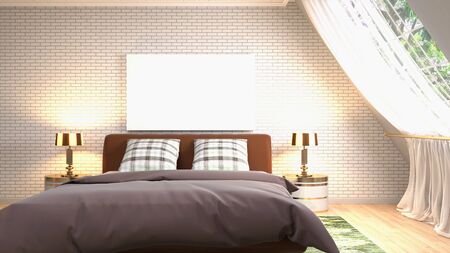 mock up poster frame in interior background. 3D Illustration.の写真素材