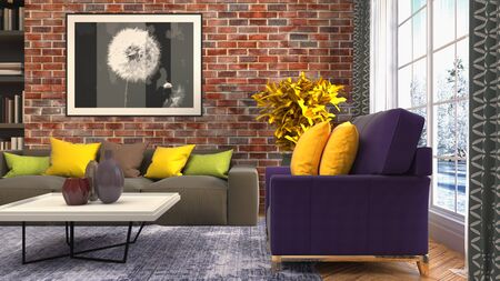 Interior of the living room. 3D illustration.