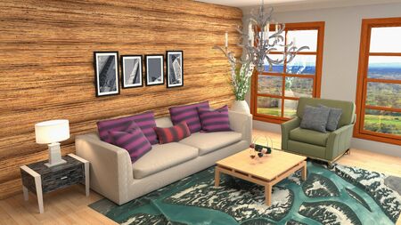 Interior of the living room. 3D illustration.