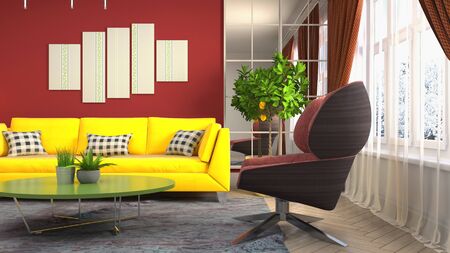 Interior of the living room. 3D illustration.