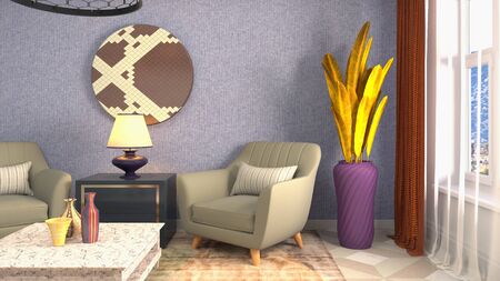 interior with chair. 3d illustration.