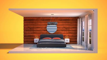 Interior of the bedroom in a box. 3D illustrationの写真素材