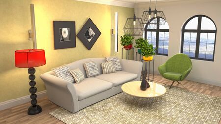 Interior of the living room. 3D illustration.
