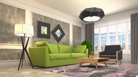 Interior of the living room. 3D illustration.