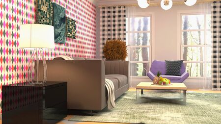 Interior of the living room. 3D illustration.